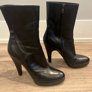 Prada black leather booties